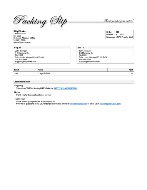 shipping slip template